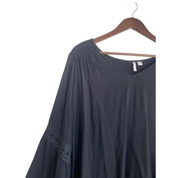 Cato Women Top 18/20 Black Rayon Crochet Inset Boho Witchy Whimsigoth‎ Hippie - Picture 7 of 13